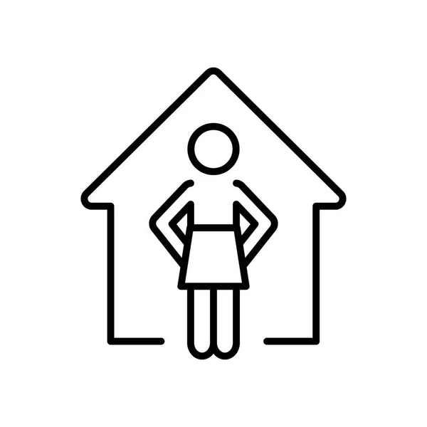 Casa y pictograma mujer de pie icono, estilo de línea — Vector de stock