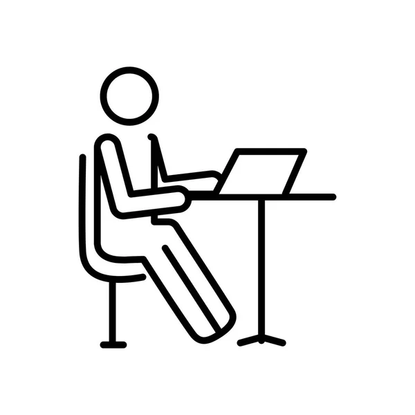 Piktogram ember dolgozik az asztalon, vonal stílusban — Stock Vector