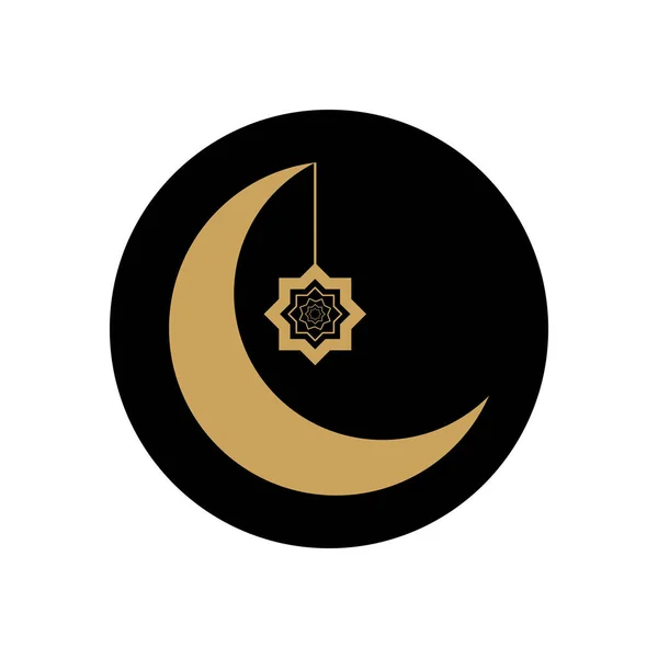Концепція ід Мубарак, півмісяць і ісламська зірка висять, стиль блоку — стоковий вектор