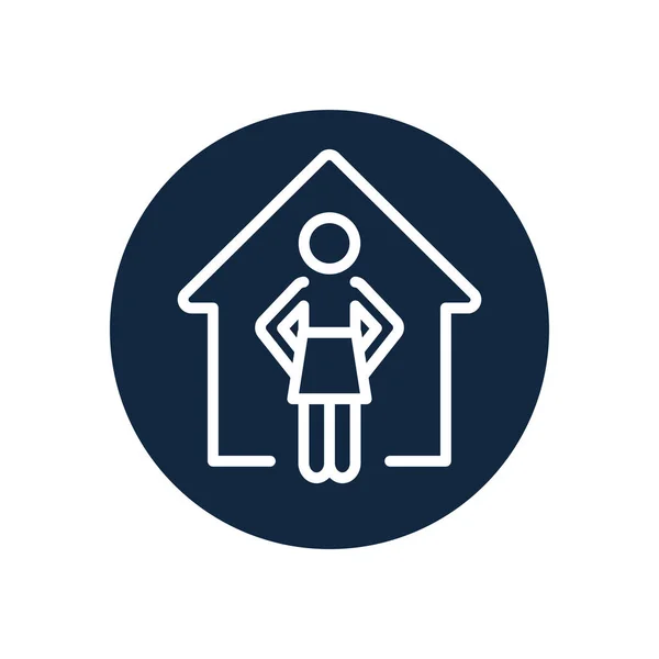 House and pictogram woman standing icon, line block style — Stock Vector