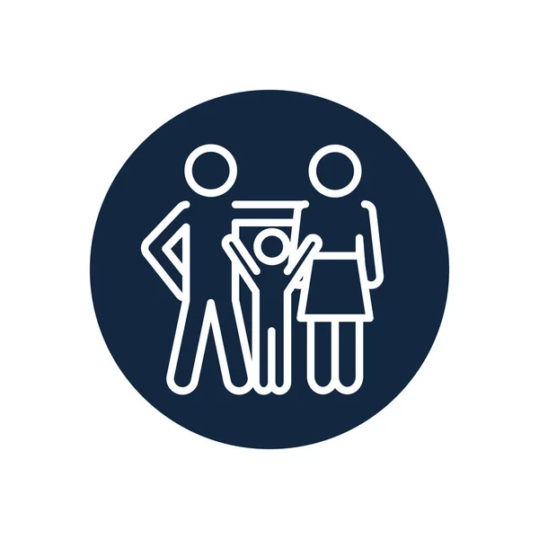 Pictogram familie met kleine jongen pictogram, lijn blok stijl — Stockvector