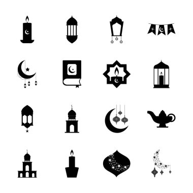 İslami cami ve EID Mübarek simgesi seti, satır biçimi