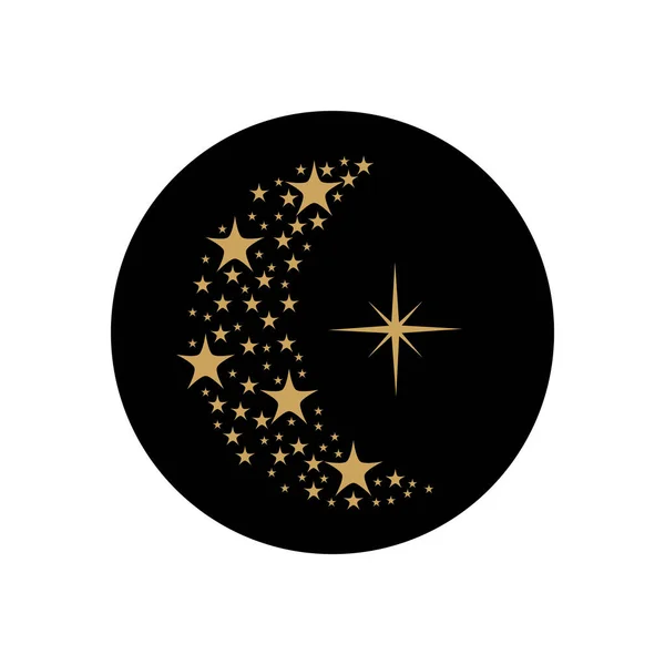 Eid mubarak concept, stars on crescent moon shape, block style — Stock Vector