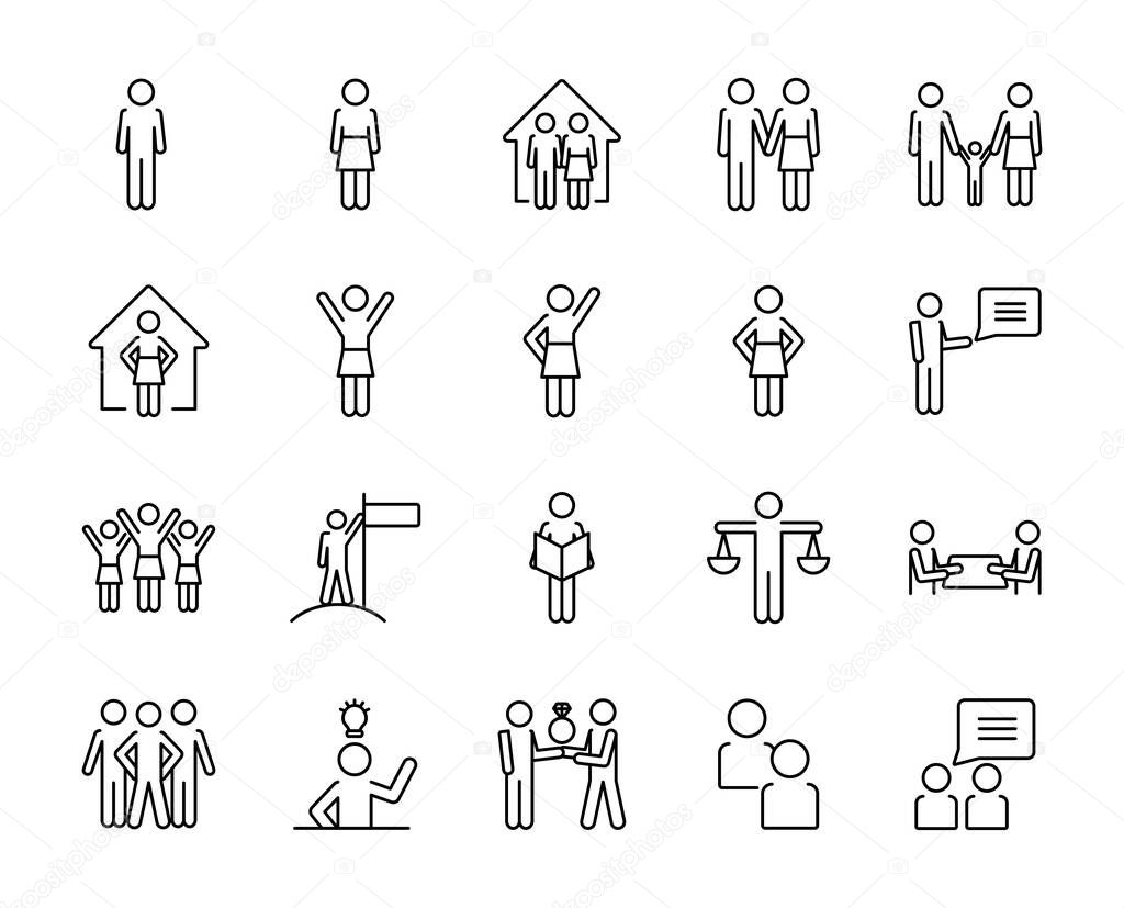 pictogram people and family icon set, line style