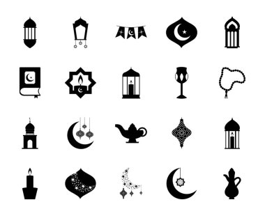 Yağ lambası ve bayram mübarek simgesi seti, satır biçimi