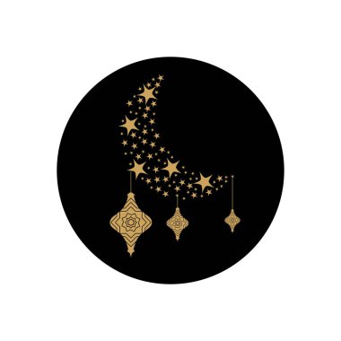 Ramazan kavramı, hilal ayı ve islami fenerler asılı ikon, blok çizgisi tarzı