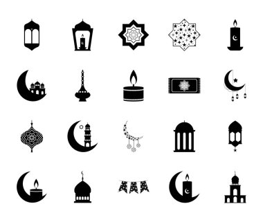 İslami yıldızlar ve ramazan simgesi seti, çizgi biçimi