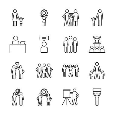 pictogram insanlar ve çocuklar simge seti, satır biçimi