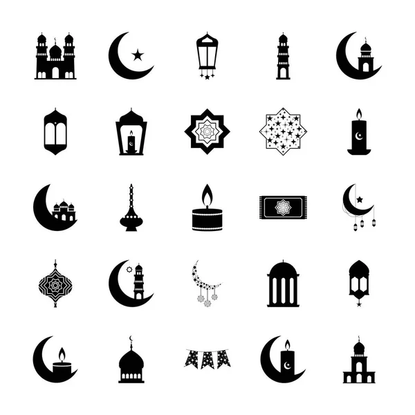 Lanternes et ensemble d'icônes de ramadan, style ligne — Image vectorielle