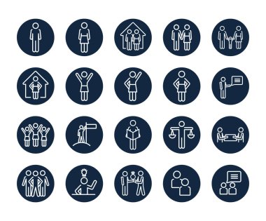 pictogram insanları ve aile simgesi seti, satır blok biçimi