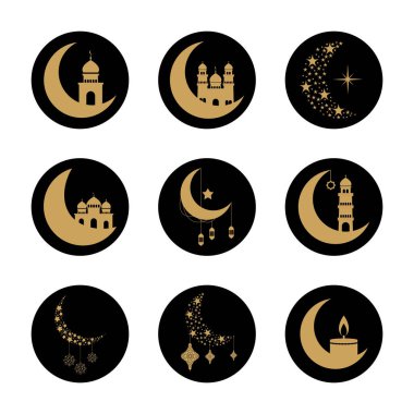 hilal ayları ve ramazan simgesi seti, blok çizgisi biçimi