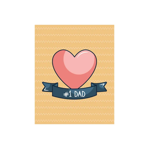 Happy vaters day card concept, herz mit der nummer 1 dad ribbon icon, buntes design — Stockvektor