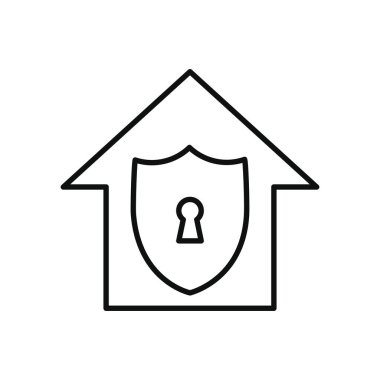 Evde kal konsepti, güvenlik kalkanı simgesi olan ev, çizgi tarzı