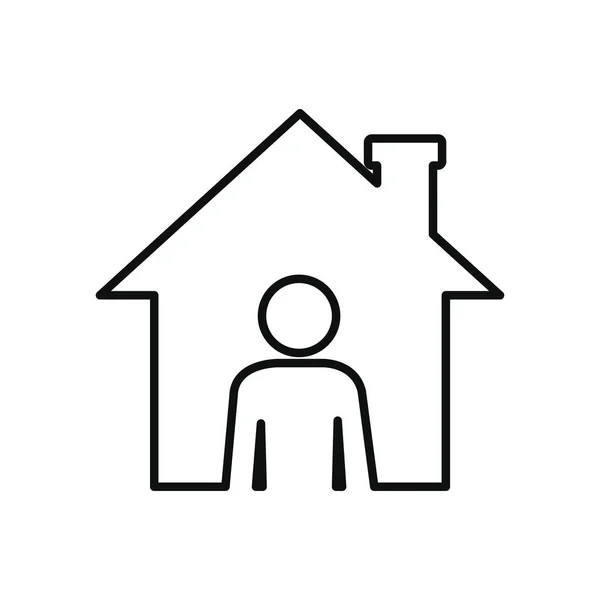 Concepto de la estancia en casa, casa y pictograma hombre icono, estilo gradiente — Vector de stock