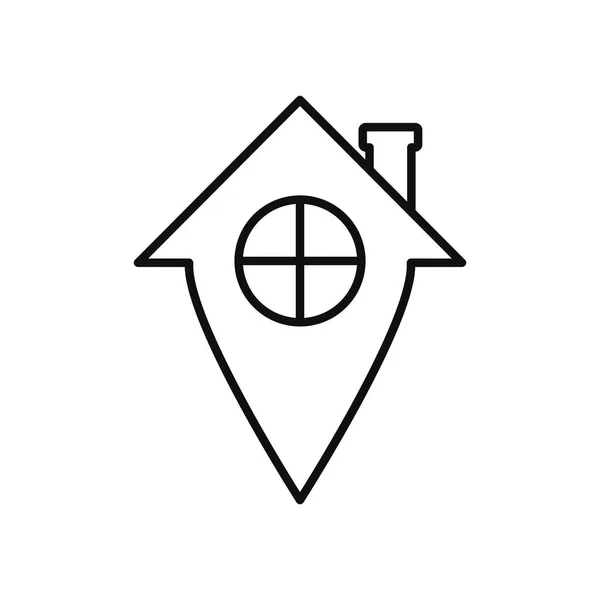 Bleiben Sie zu Hause Konzept, Lage Nadel in Haus Form Symbol, Linie Stil — Stockvektor