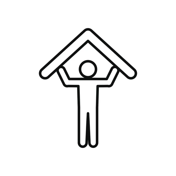 Stay home concept, pictogram man holding a house roof icon, line style — Stock Vector