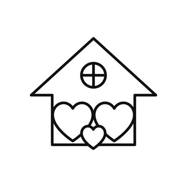 Bleiben Sie zu Hause Konzept, Haus voller Herzen Symbol, Linie Stil — Stockvektor