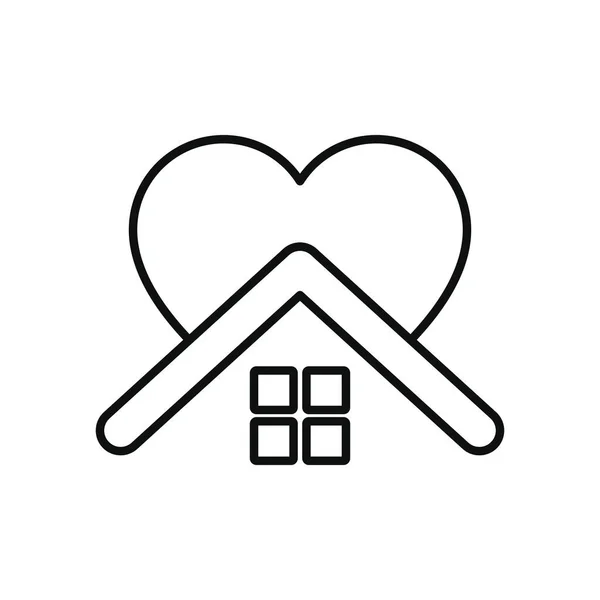 Stay home concept, house roof with heart icon, line style — Stock Vector