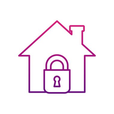 ev konsepti, ev ve asma kilit simgesi, gradyan biçimi