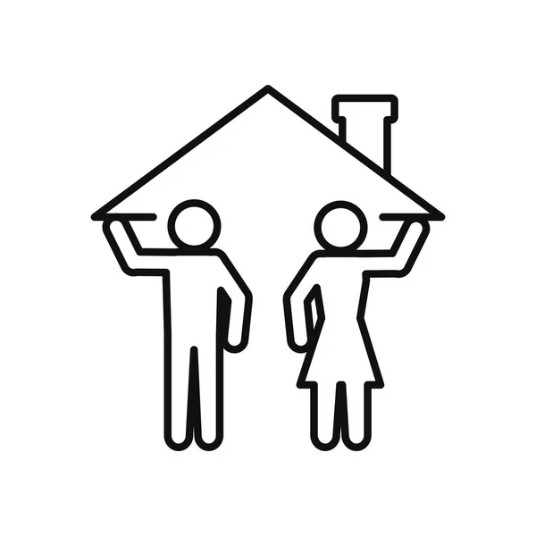 Stay home concept, pictogram man and woman holding a house roof icon, line style — Stock Vector