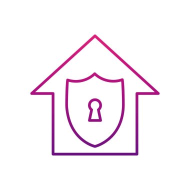 ev konsepti, güvenlik kalkanı simgesi olan ev, gradyan tarzı