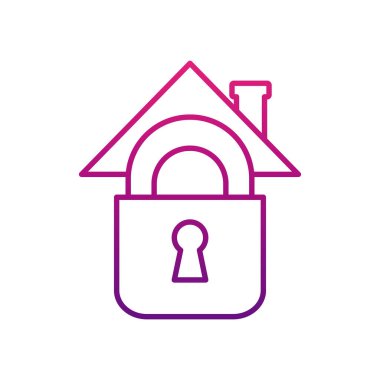 ev konsepti, ev çatısı ve asma kilit simgesi, gradyan biçimi