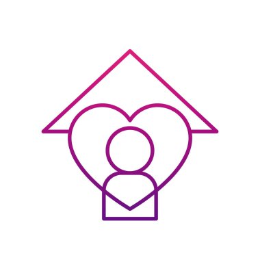 Piktogramlı kalp, ev ve çatı, gradyan tarzı.