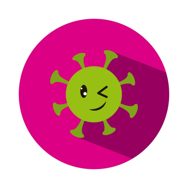 Happy coronavirus emoji twinkle in the eye, block style — Stock Vector