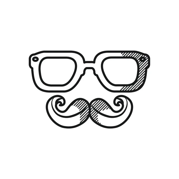 Concept heureux de fête des pères, lunettes et icône de moustache, style ligne — Image vectorielle