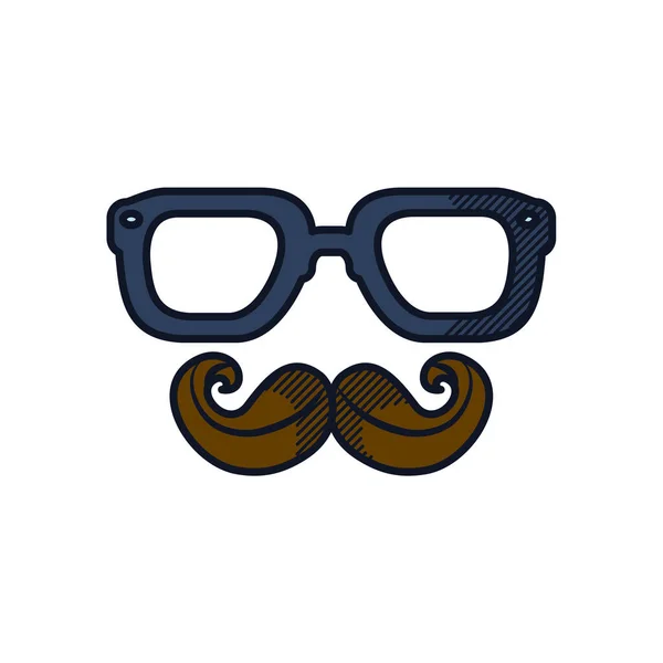 Concept heureux de fête des pères, lunettes et moustache icône, ligne et style de remplissage — Image vectorielle