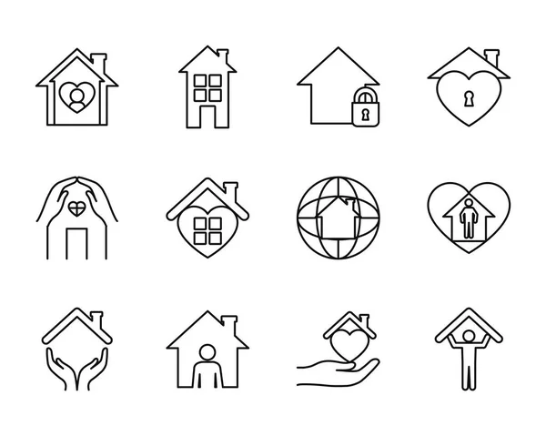Coeur et rester ensemble icône à la maison, style ligne — Image vectorielle