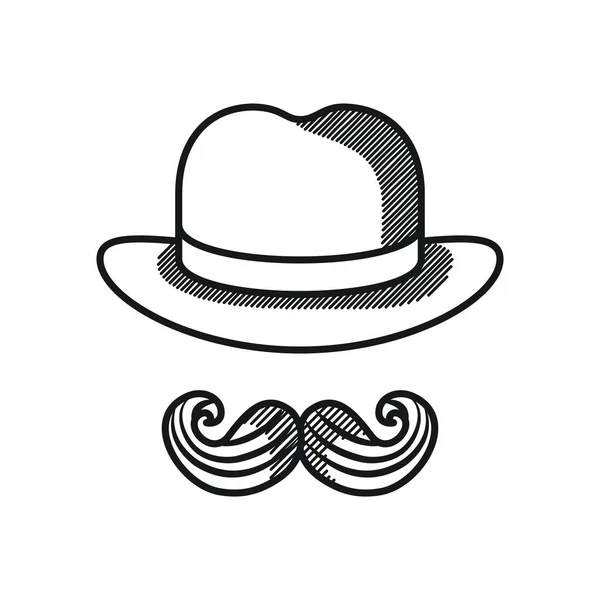 幸せな父親の日のコンセプト、エレガントな帽子と口ひげのアイコン、ラインスタイル — ストックベクタ