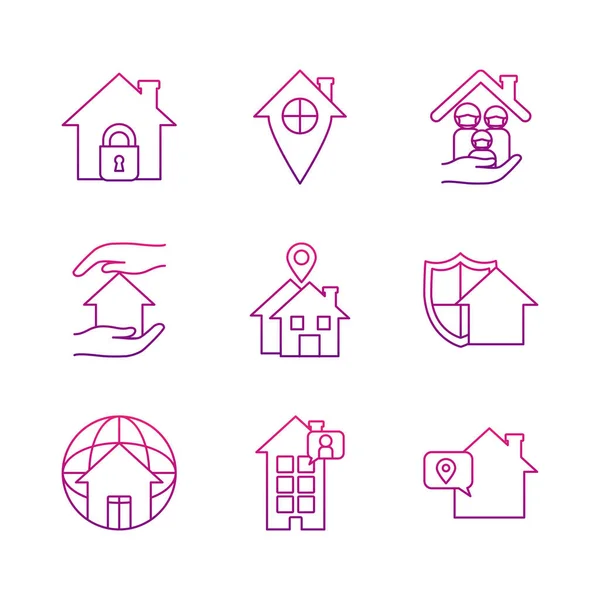 Casas y quedarse conjunto de iconos de casa, estilo gradiente — Vector de stock