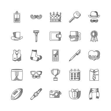 İzle ve Mutlu Babalar Günü simgesi seti, satır biçimi