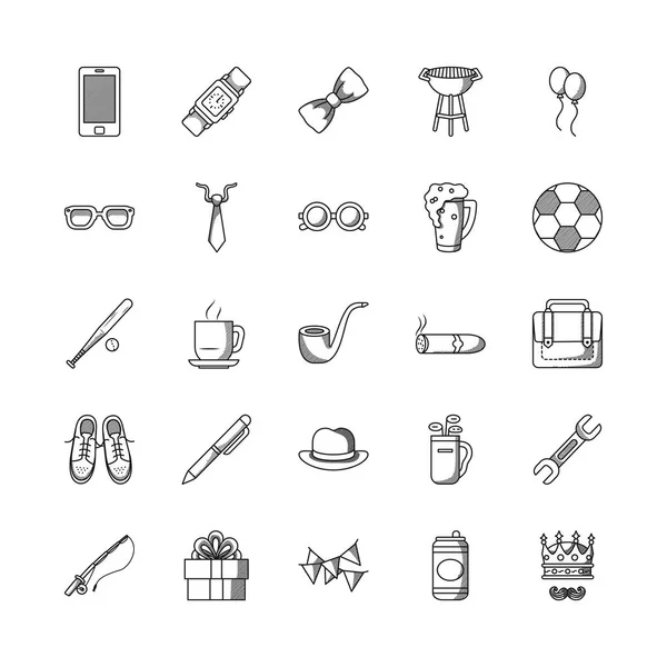 Elegante stropdas en Happy fathers dag icon set, lijn stijl — Stockvector