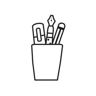 Sabit konsept, yazma araçları simgesi olan fincan, satır biçimi