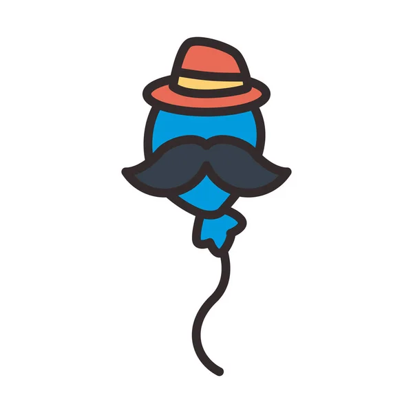 Ballon avec moustache et chapeau design vectoriel icône de style plat — Image vectorielle