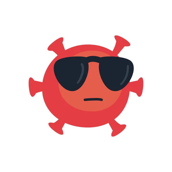 Virus Emoji covid 19 con occhiali stile piatto icona vettoriale design — Vettoriale Stock