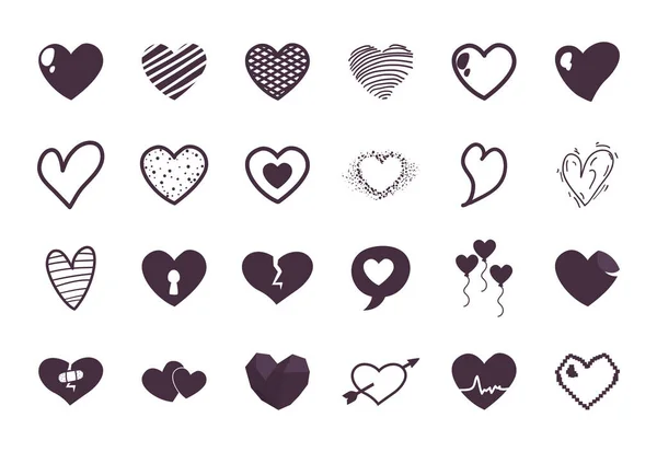 Corazones línea estilo icono conjunto vector diseño — Vector de stock