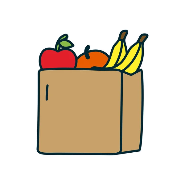 Paper bag with fruits icon, line and fill style — Stock Vector