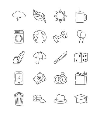 Şemsiye ve günlük şeyler simge seti, satır biçimi