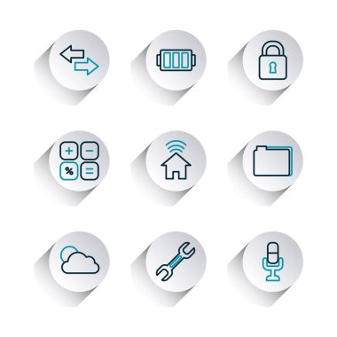 asma kilit ve akıllı telefon uygulaması simgesi seti, satır gradyan biçimi