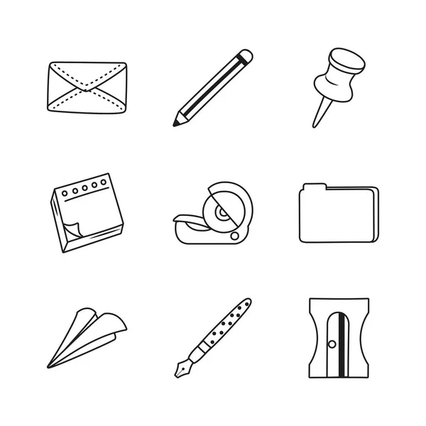 Papierebene und stationäres Icon Set, Linienstil — Stockvektor