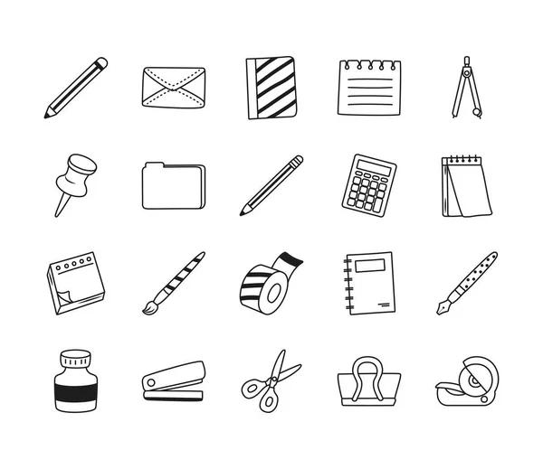 Hefter und stationäre Icons, Linienstil — Stockvektor