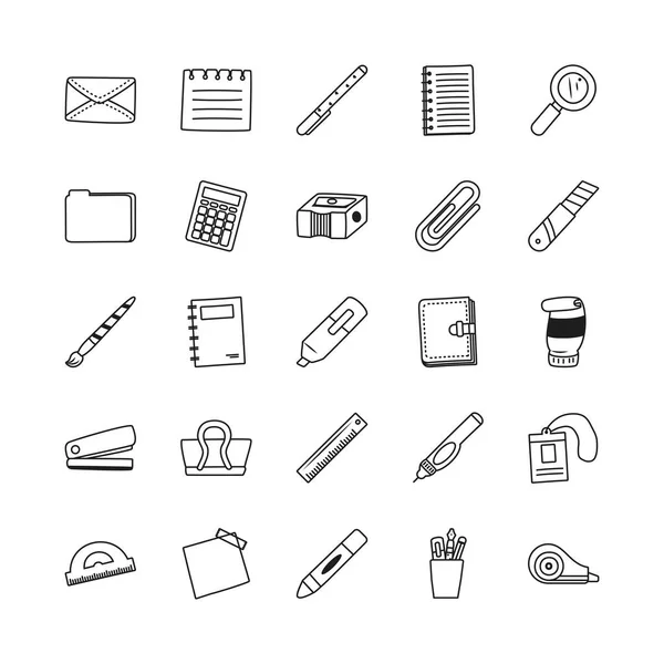 Lápiz y conjunto de iconos estacionarios, estilo de línea — Vector de stock
