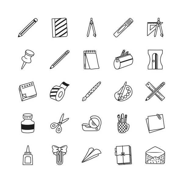 Ножницы и стационарный набор иконок, стиль линии — стоковый вектор