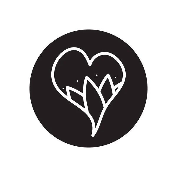 Herz mit Blättersymbol, Linienblock-Stil — Stockvektor