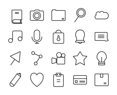 kalp ve kullanıcı arayüzü simgesi seti, satır biçimi