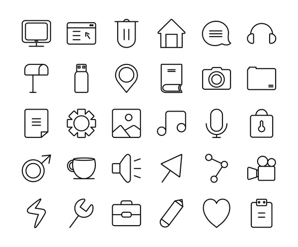 Buzón y conjunto de iconos de interfaz de usuario, estilo de línea — Vector de stock