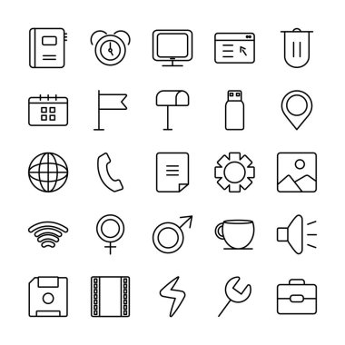 küresel küre ve kullanıcı arayüzü simgesi seti, satır biçimi